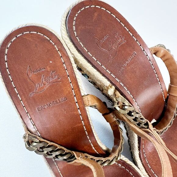 CHRISTIAN LOUBOUTIN Macarena Platform Chain Heels Size 39 US 8.5 Brown Wedge - Picture 8 of 11